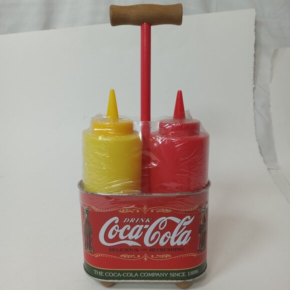 Vintage Coca Cola Ketchup Mustard Retro Diner Restaurant Tin Condiment Holder - Picture 1 of 13